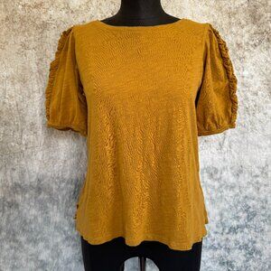 Maeve by Anthropologie Mustard Yellow Top Ruffle Puff Sleeves - Small